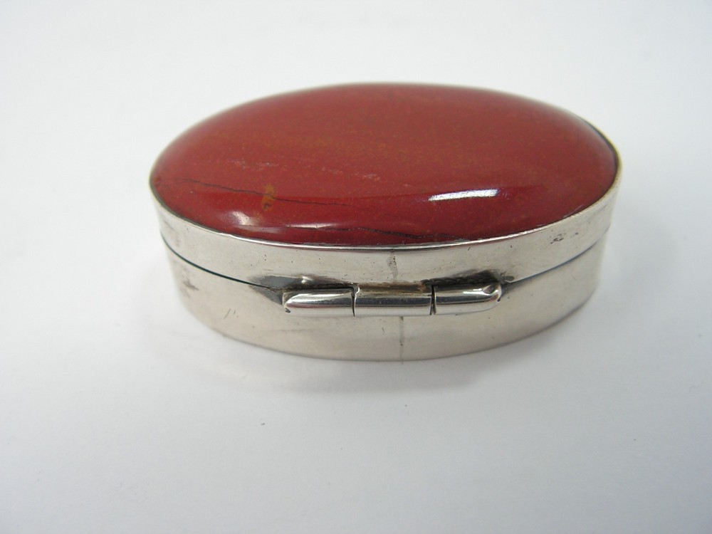MODERN CONTEMPORARY SOLID SILVER RED JASPER TAXCO .925 SNUFF PILL BOX