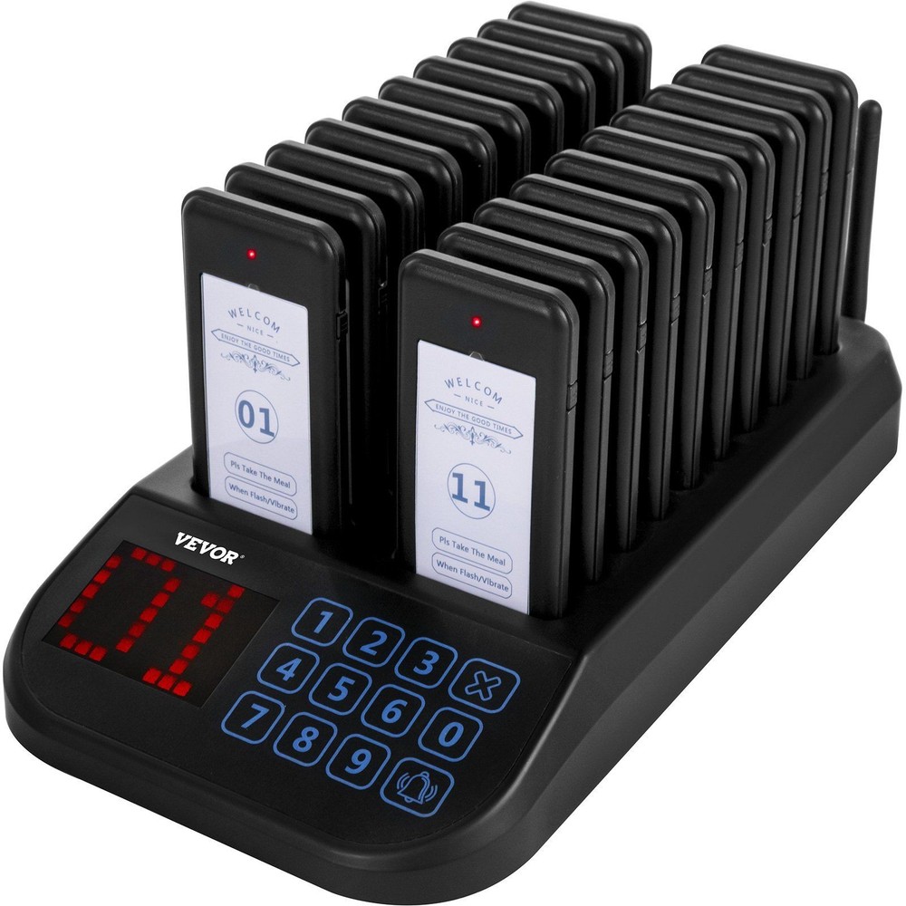 20 Pagers Wireless Calling System with Touch Keyboard & Vibration & Flashing