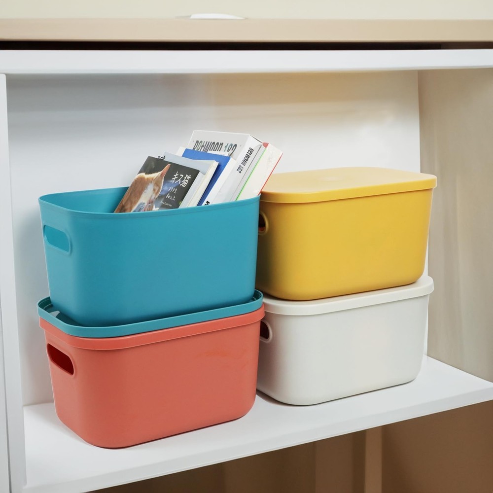 6Pcs Small Storage Bins with Lids, Stackable Plastic Organizer Bin Storage Co...