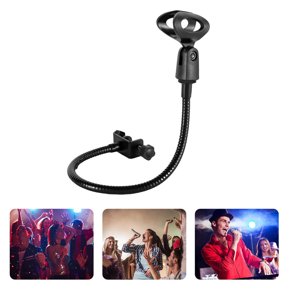 Black Microphone Stand Adjustable Microphone Holder w/ Desk Clamp for recording
