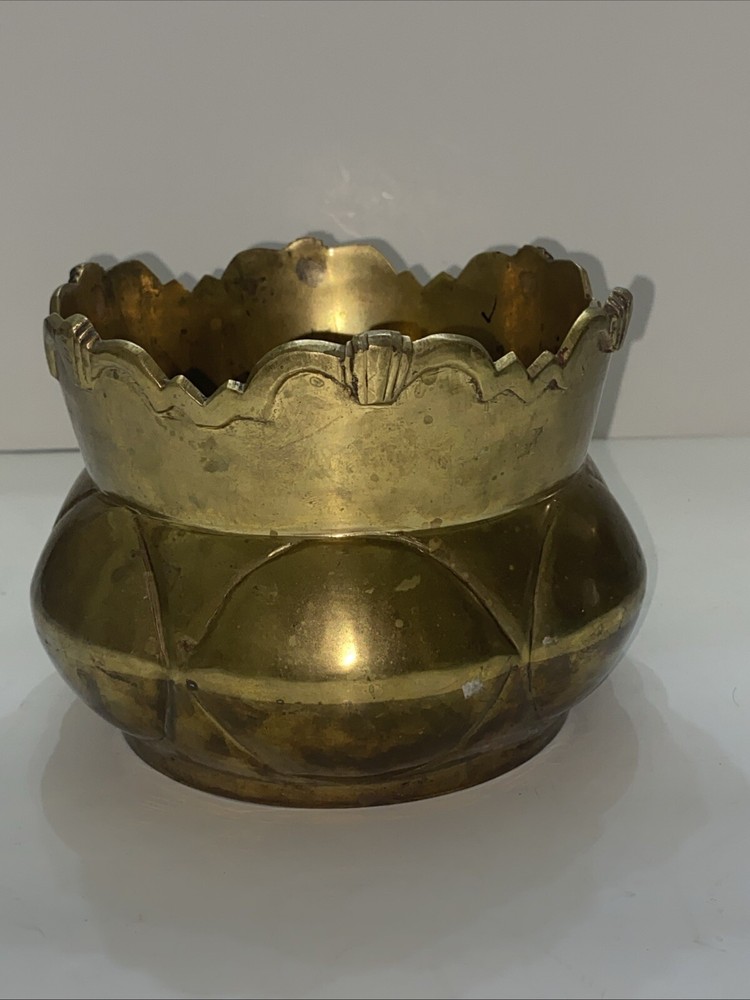 Vintage Solid Brass Bowl Planter Vase Heavy