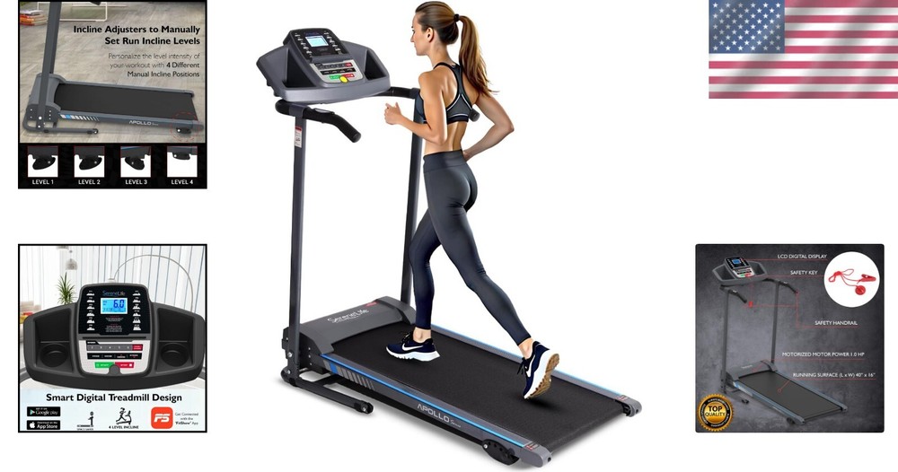 Smart Digital Folding Treadmill w/ LCD Display & Bluetooth for Home Use - 6 MPH