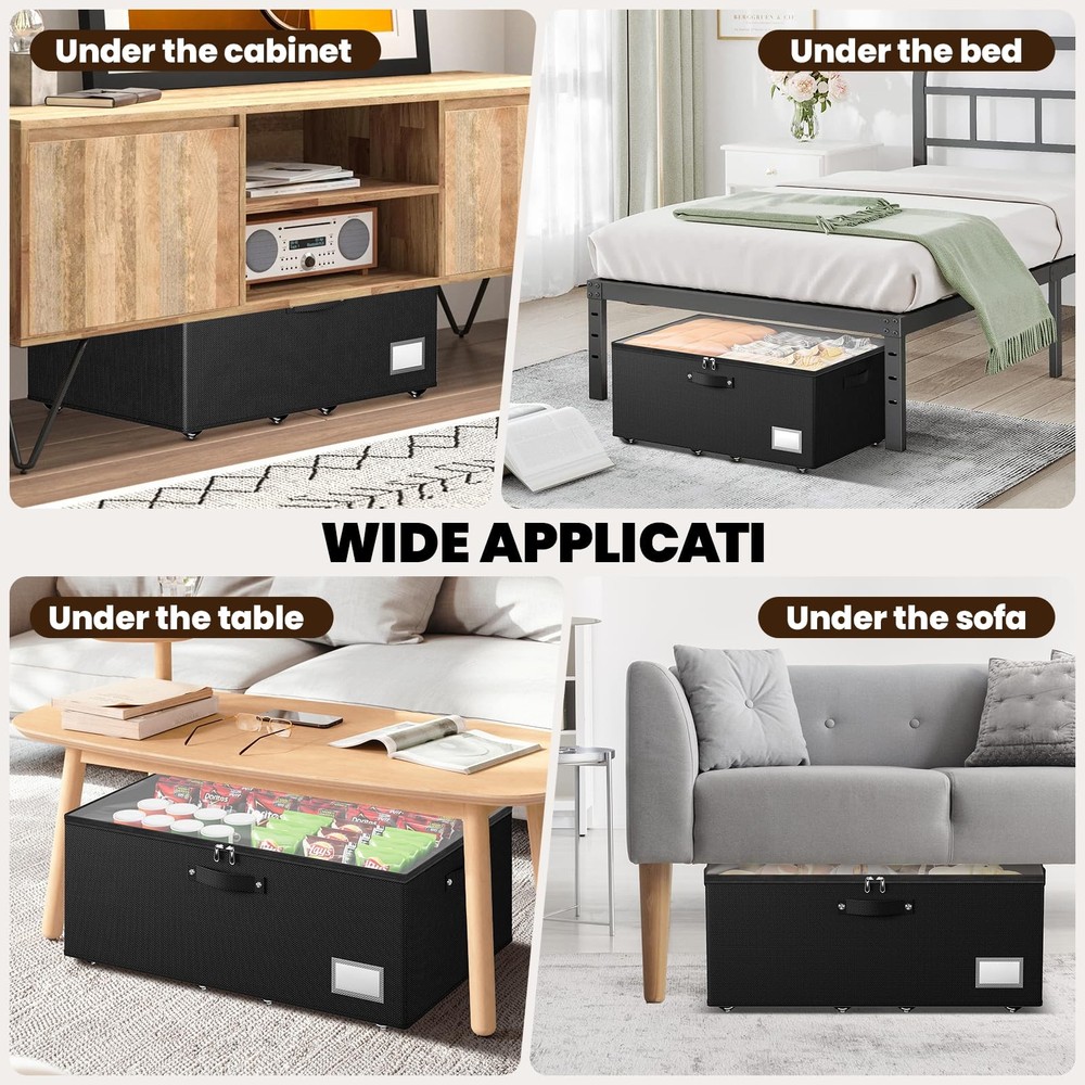 Underbed Storage with Wheels, 2 Pack Under Bed Storage Containers with Clear ...