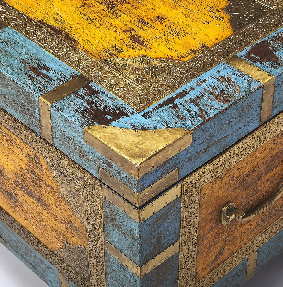 Vintage Brass Storage Trunk With Mango Wood