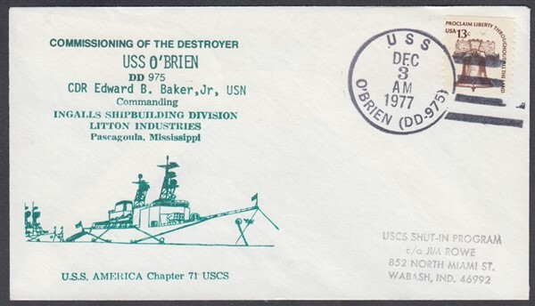 US NAVY COVER USS O'BRIEN (ID:261/D26856)