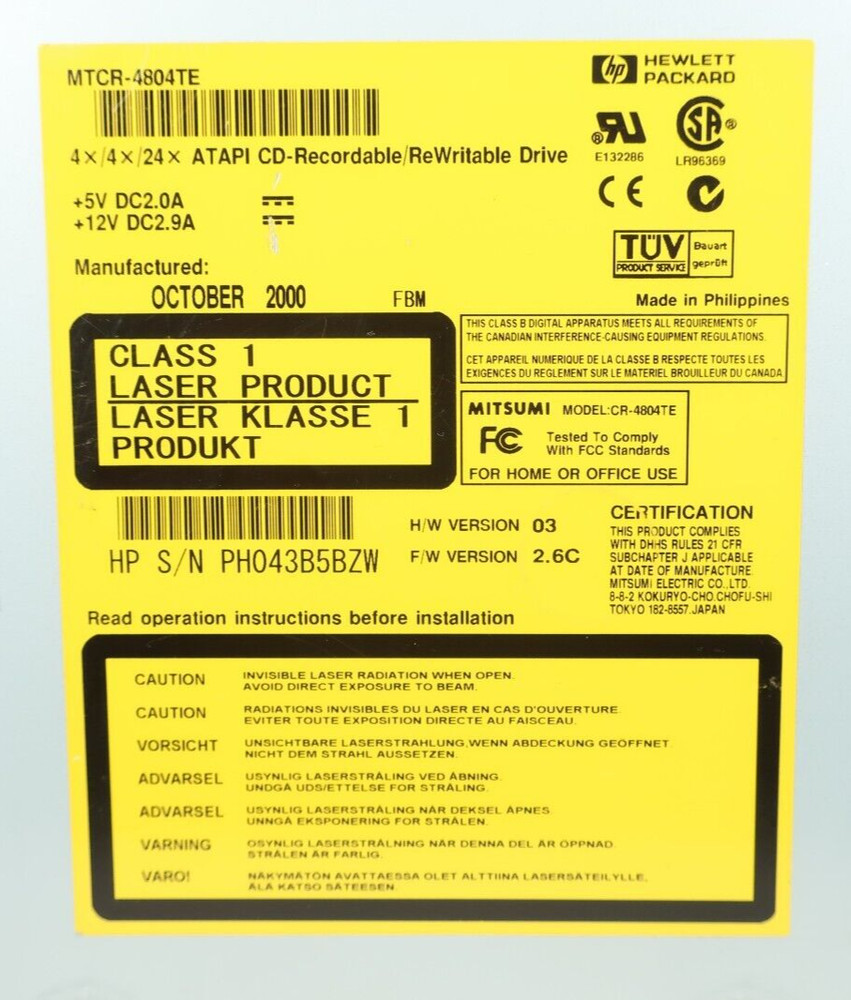 HP Hewlett Packard MTCR-4804TE 4x4x24 ATAPI CD-Recordable Rewritable