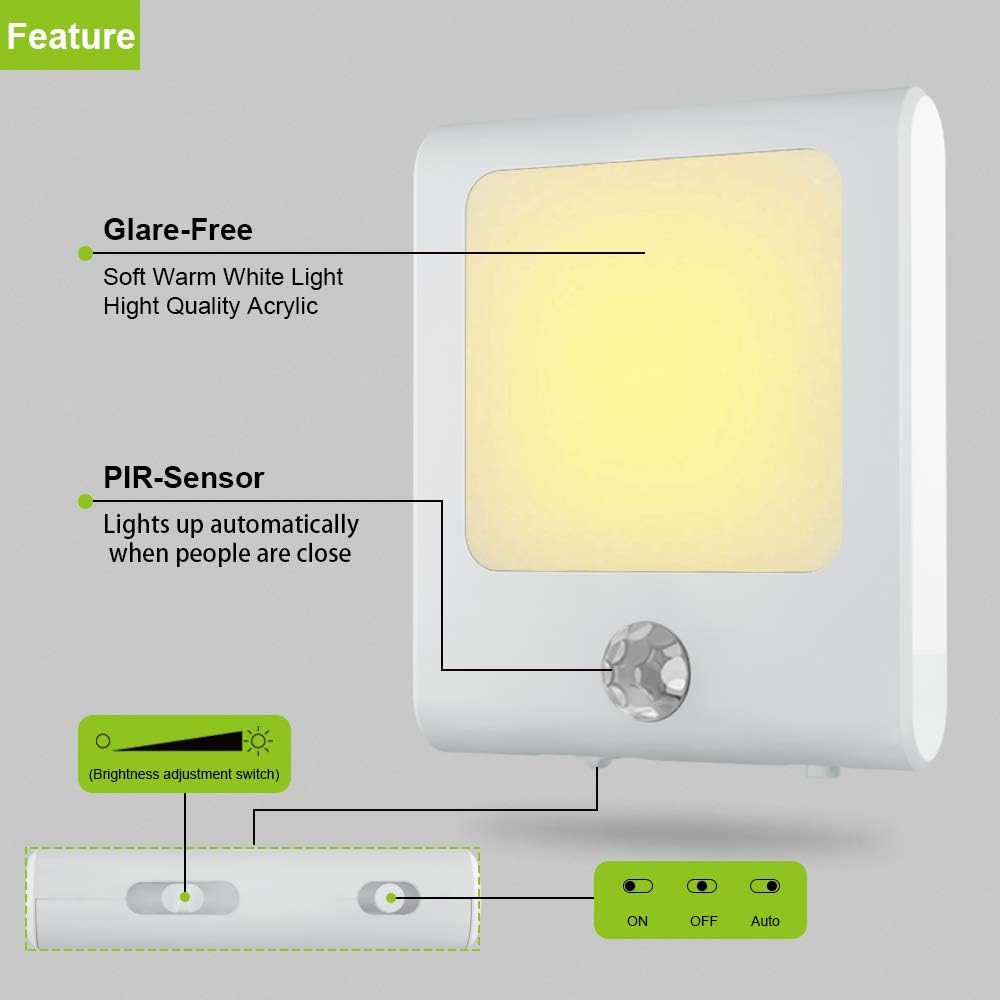 Plug in Motion Sensor Lights with Adjustable Brightness,Warm White Motion Activa
