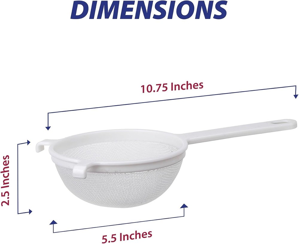 HIC Kitchen Double-Ear Fine Mesh 5.5-Inch, White