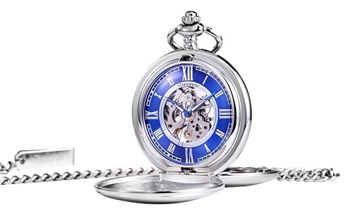 Pocket Watch - Smooth Double Case Series Skeleton Dial Delicate silver