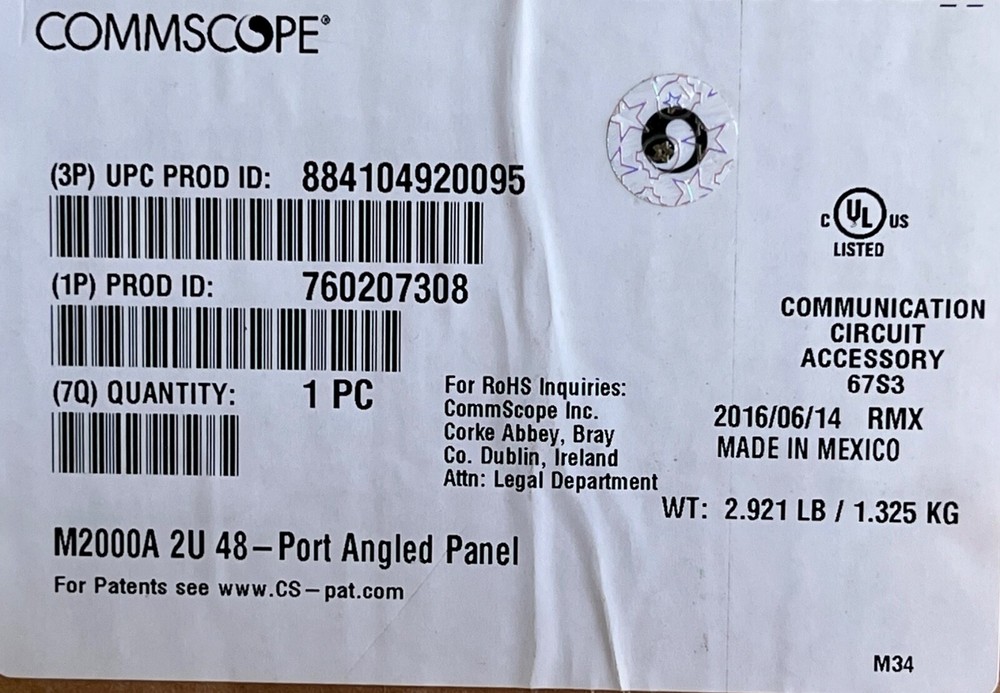 CommScope 48 port Angled Panel M2000A/2U- No Jacks.