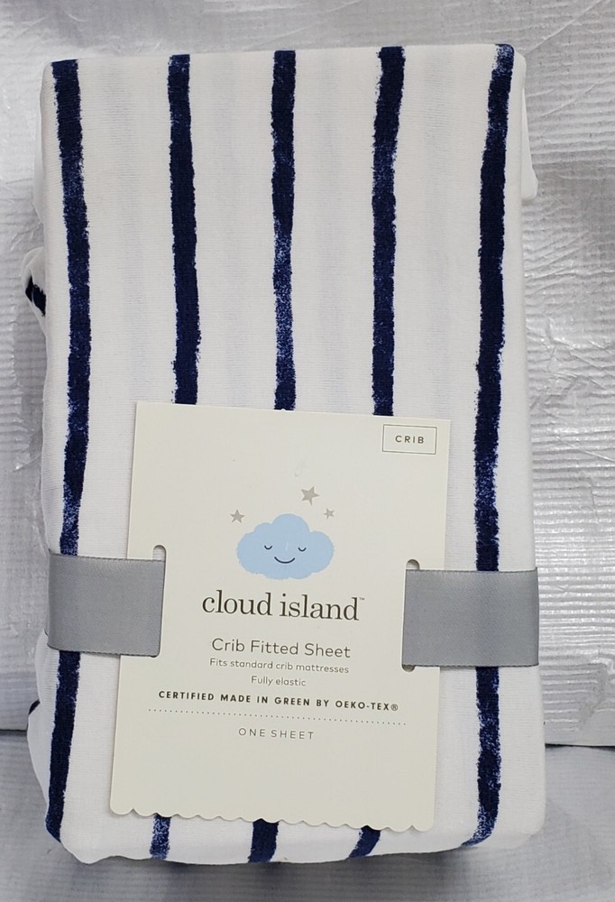 Cloud Island Crib Sheet Polyester Rayon Jersey Fitted Navy Blue Stripe