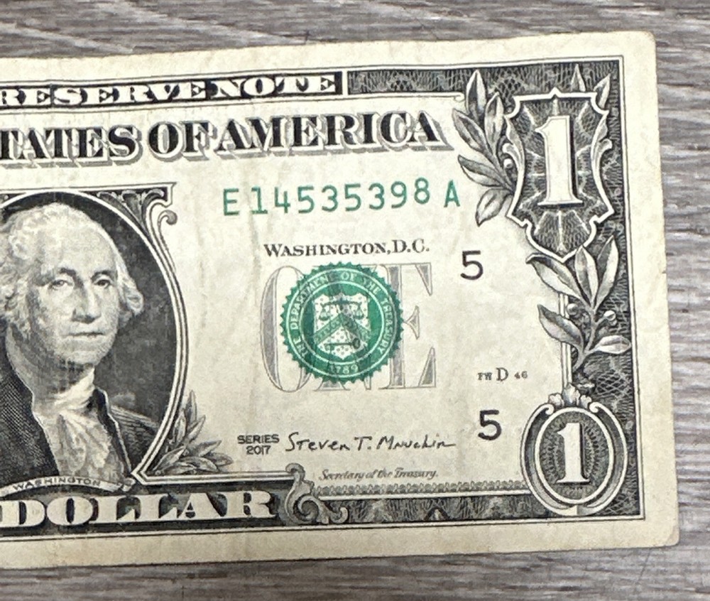 Odometer Note Error 2017 $1 Dollar Bill Misaligned Serial Number High 8