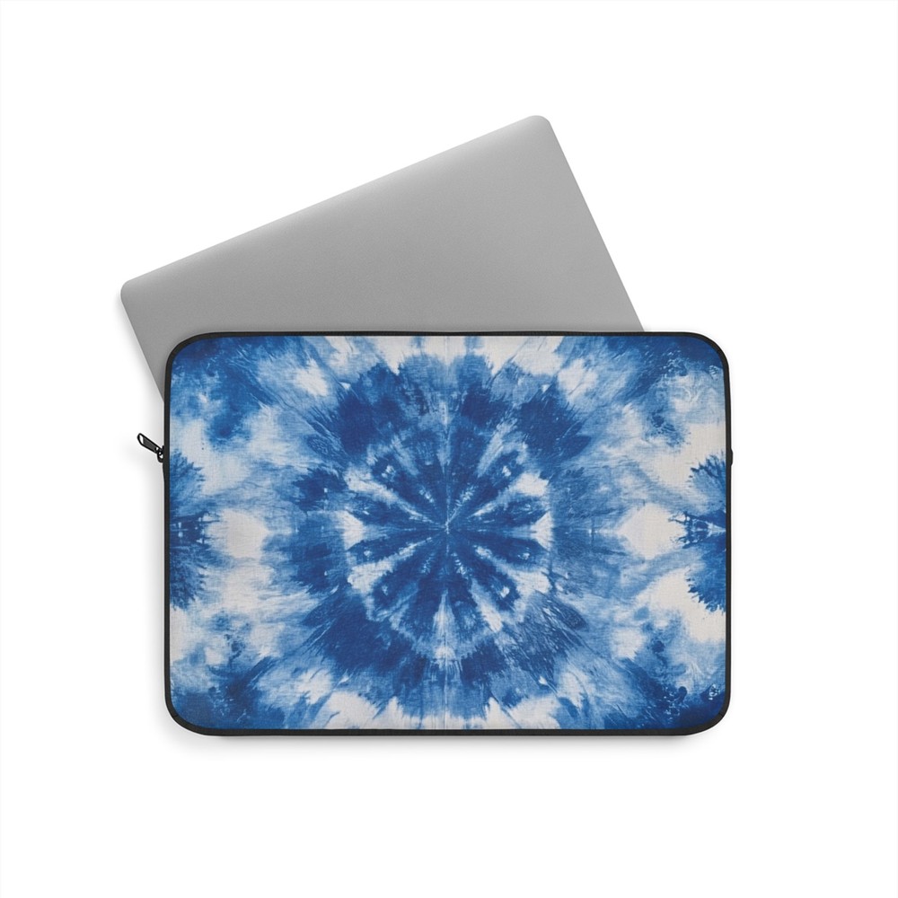 Blue Shibori Tie-Dye Laptop Sleeve - Stylish Computer Case - Boho Tech Gift