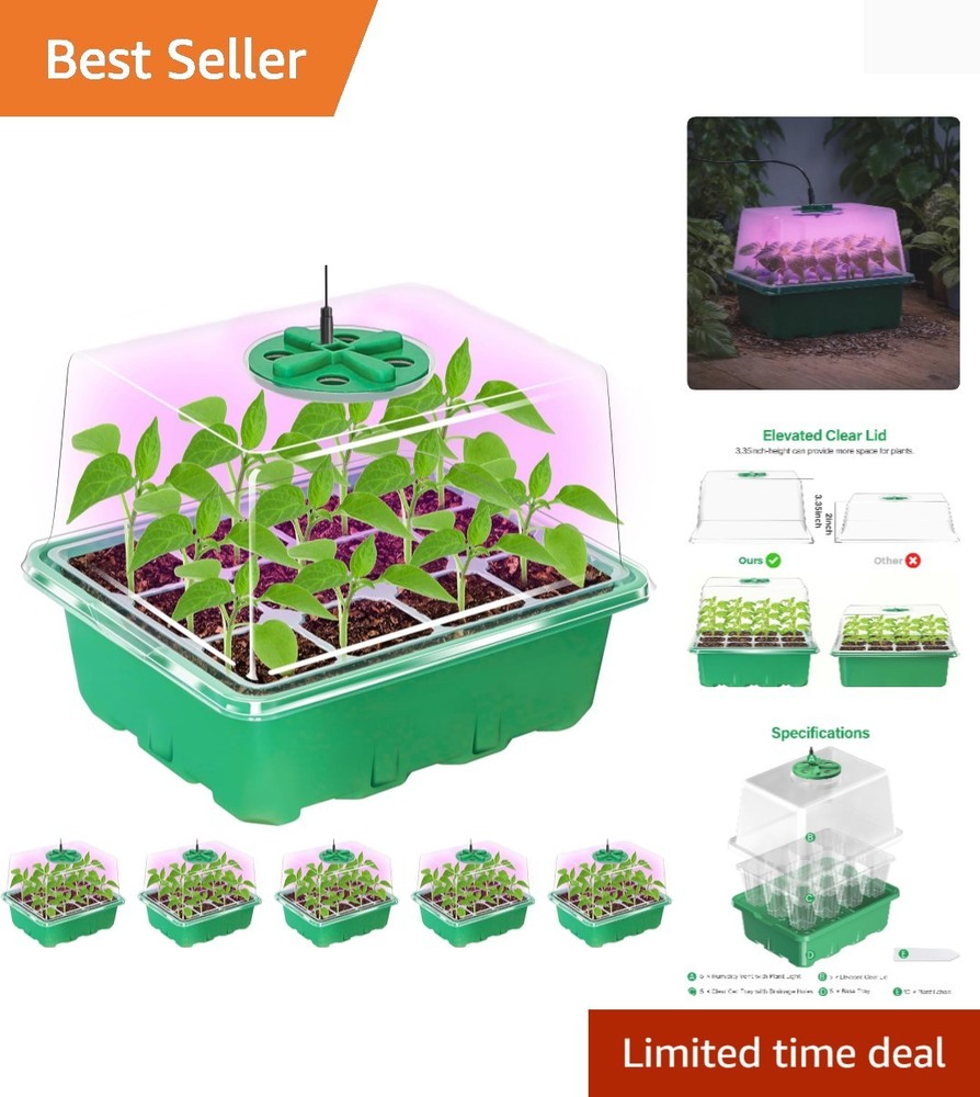 Complete Seedling Starter Kit: 5 Trays with Adjustable Humidity Domes & Light