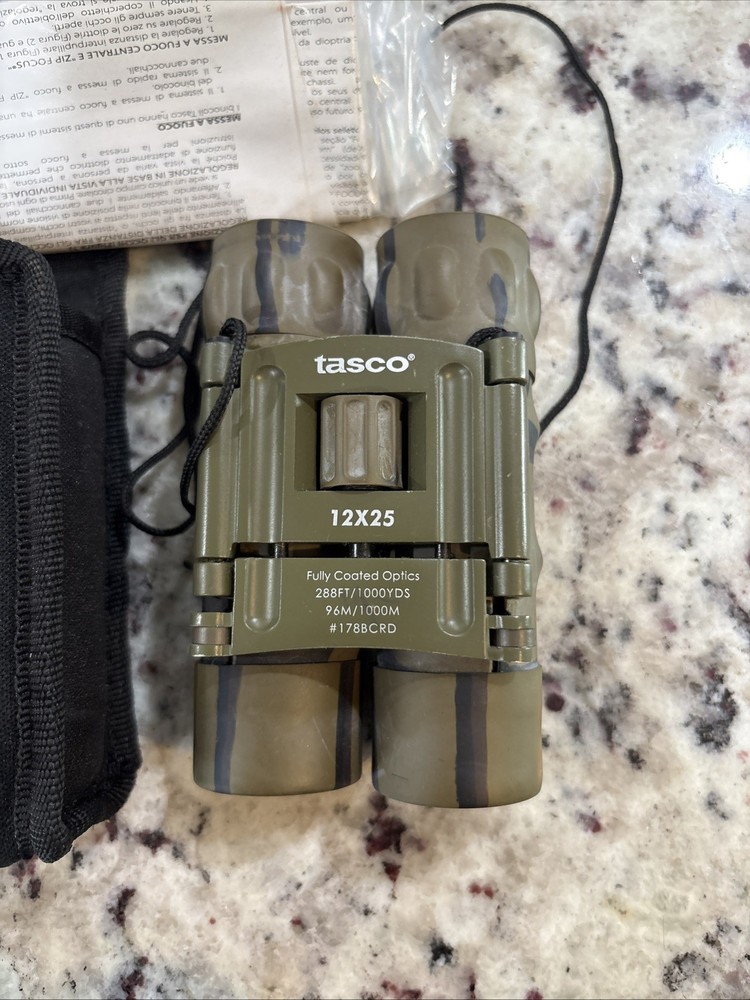Tasco 12x25 Compact Camouflage Binoculars Fully Coated Optics with Case