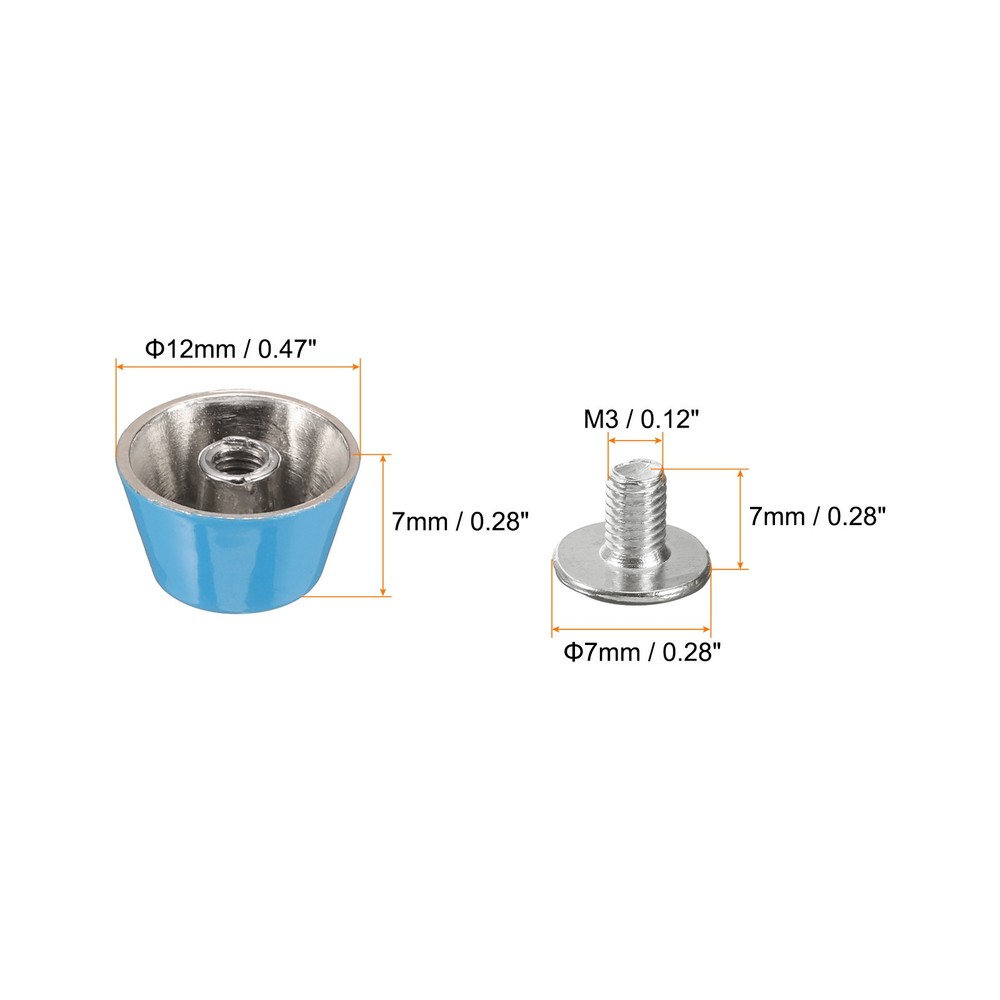 8set Flat Head Stud Spike 12mm Purse Feet Nail Stud Buckle Rivets Tool, Blue