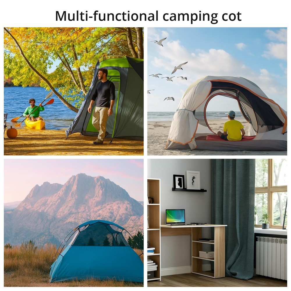 Height Adjustable Camping Cot with Storage Net & Bag, Support up to 400lbs Co...