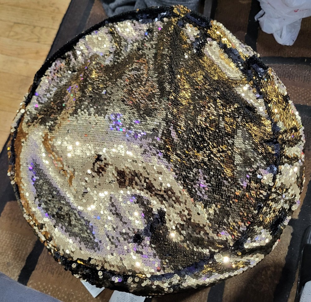 Black & Gold Sequin Pillow Ottoman