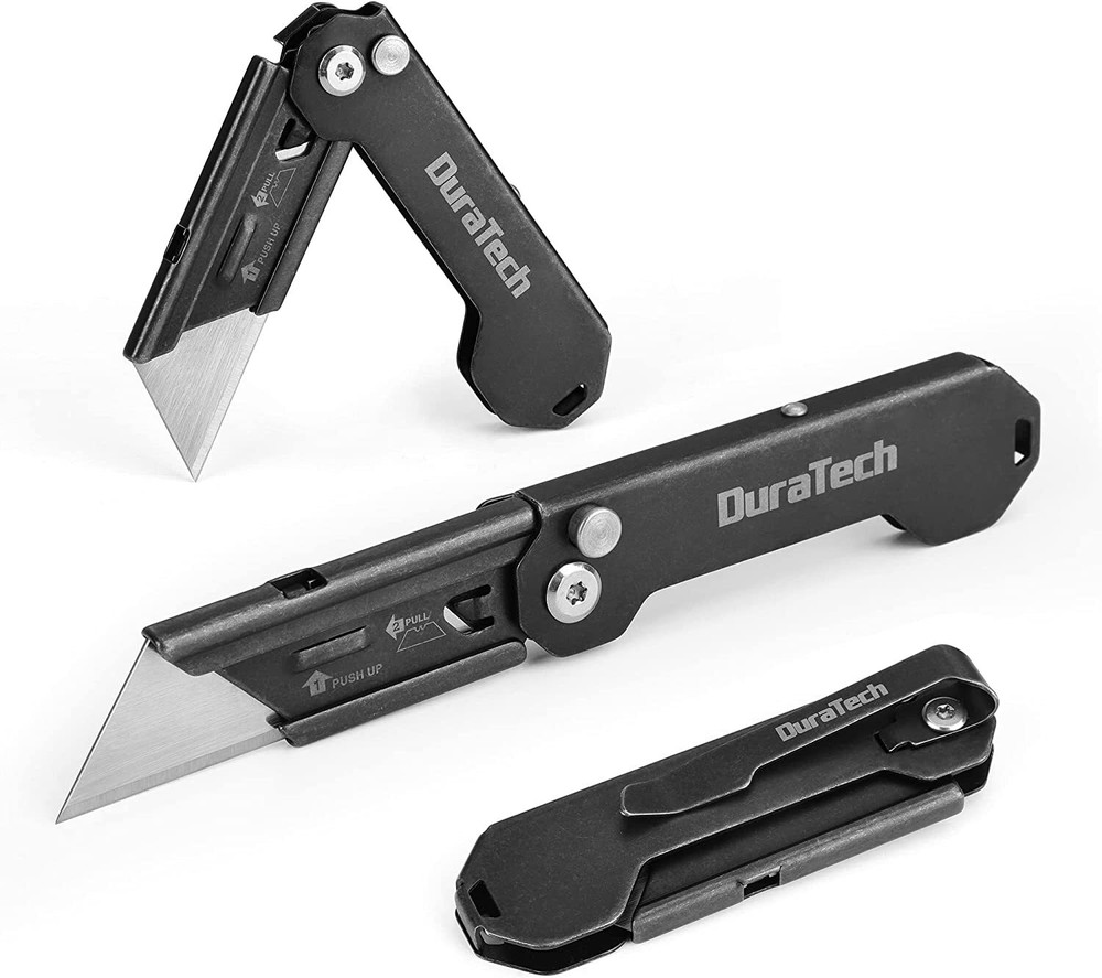 DURATECH Folding Pocket Utility Knife Set 2-Pack Stone Washed Quick Change Blade
