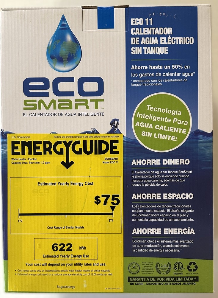 EcoSmart Eco 11 Electric Tankless Water Heater 240V New Still sealed in box.