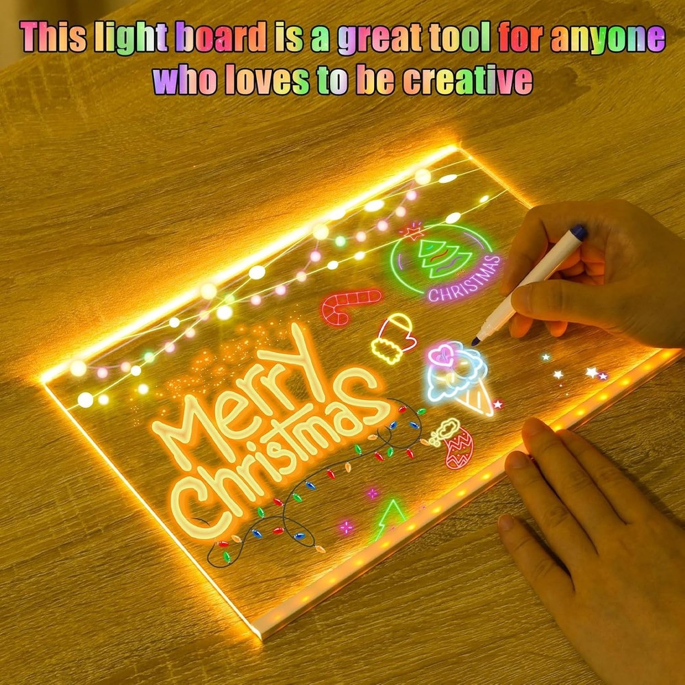 Led Note Board with Colors, Light Up Acrylic Message Board, Glowing Acrylic D...
