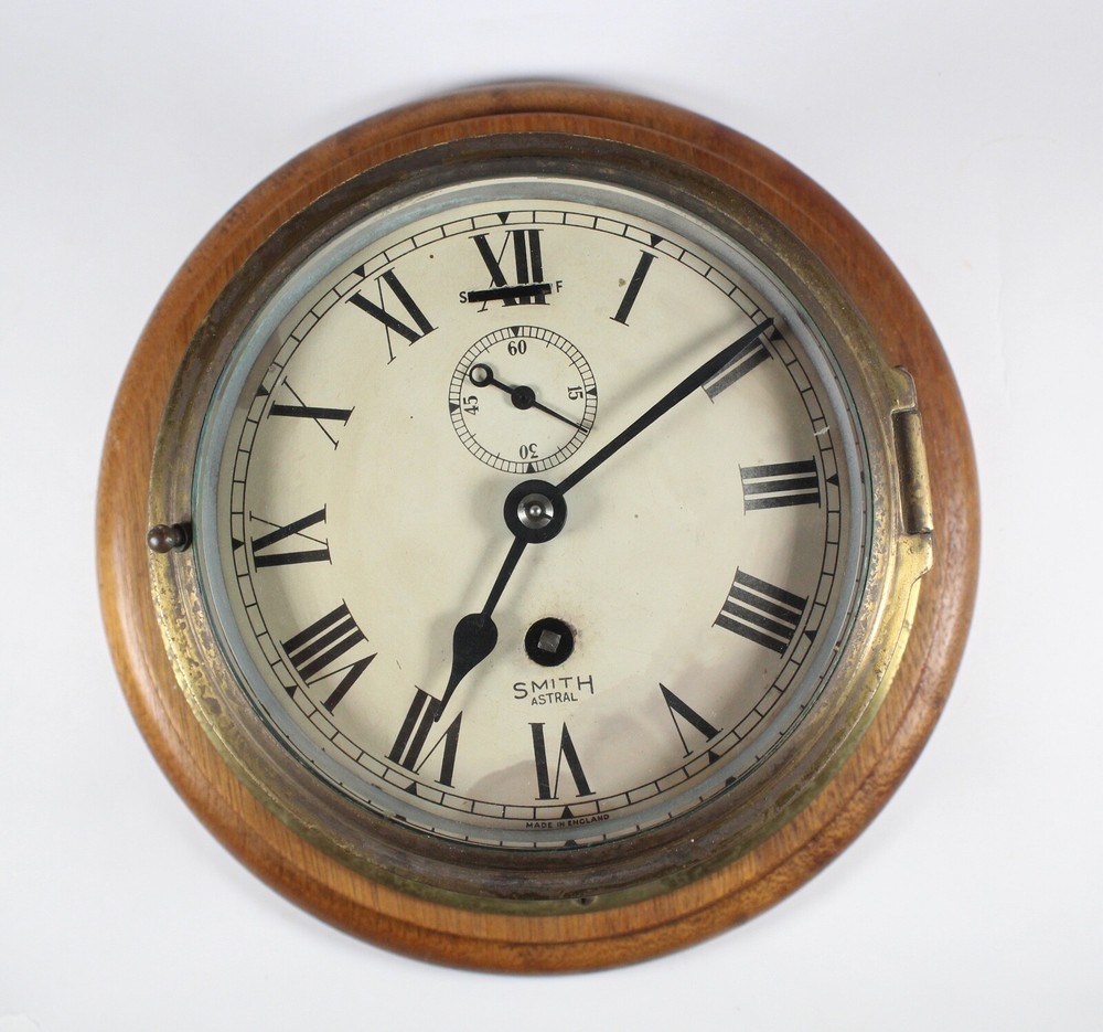 Antique English Brass Ship Clock SMITHS ASTRAL Bridge Great Britain