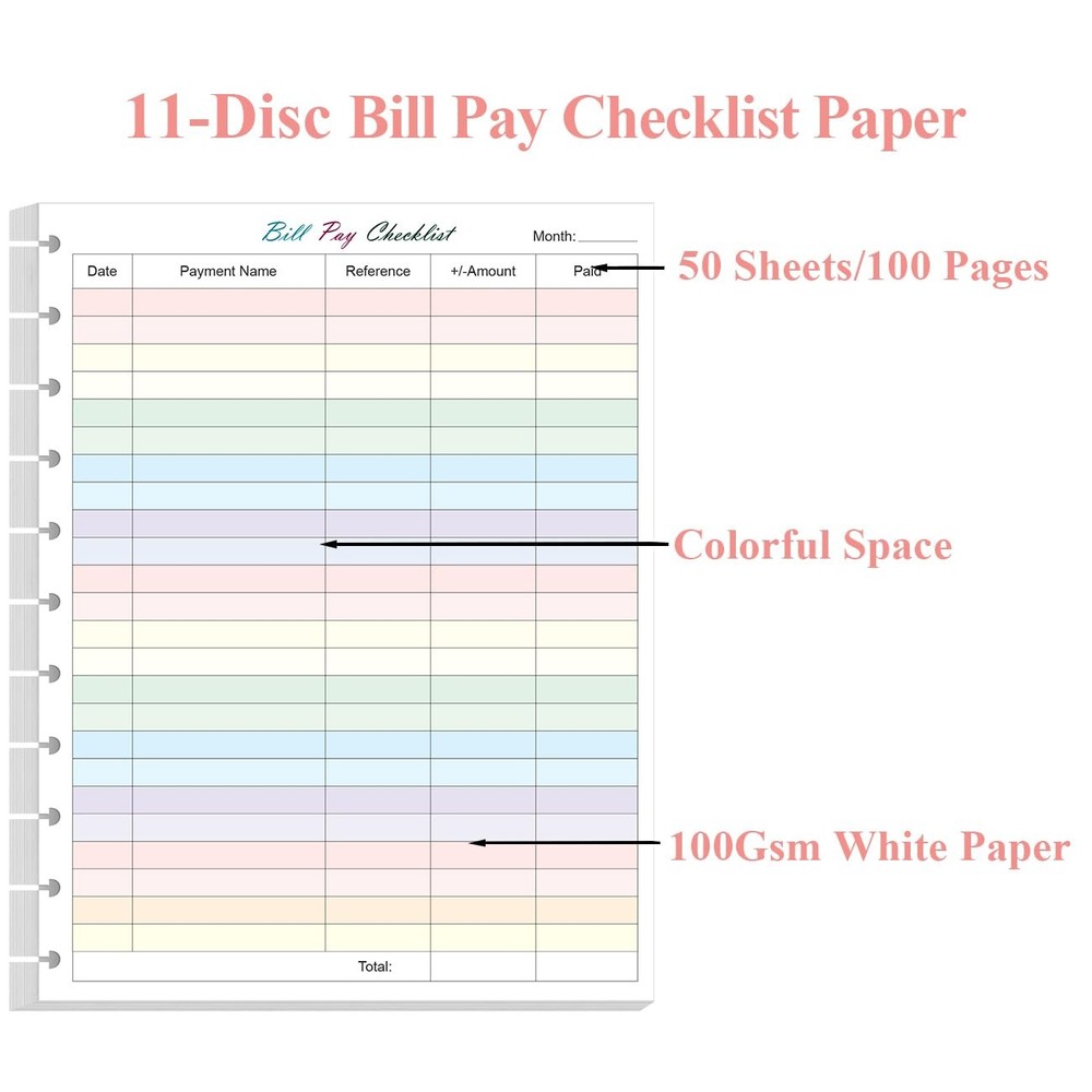 A4 TUL Bill Payment Checklist Refills - 50 Sheets/100 1-Pack, Multicolored