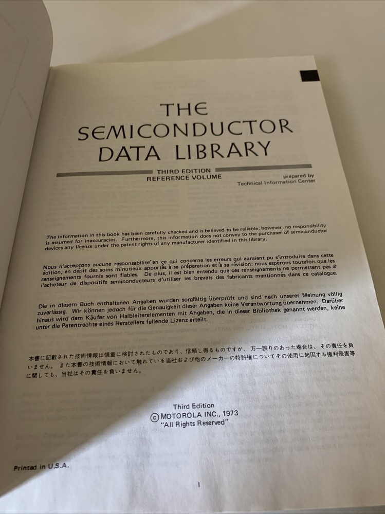 1973 The Semiconductor Data Library Third Edition by Motorola Reference Volume