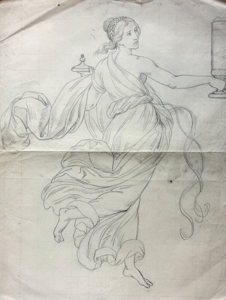 Female Allegory, Dancer, Classicist Drawing Squared 19th century