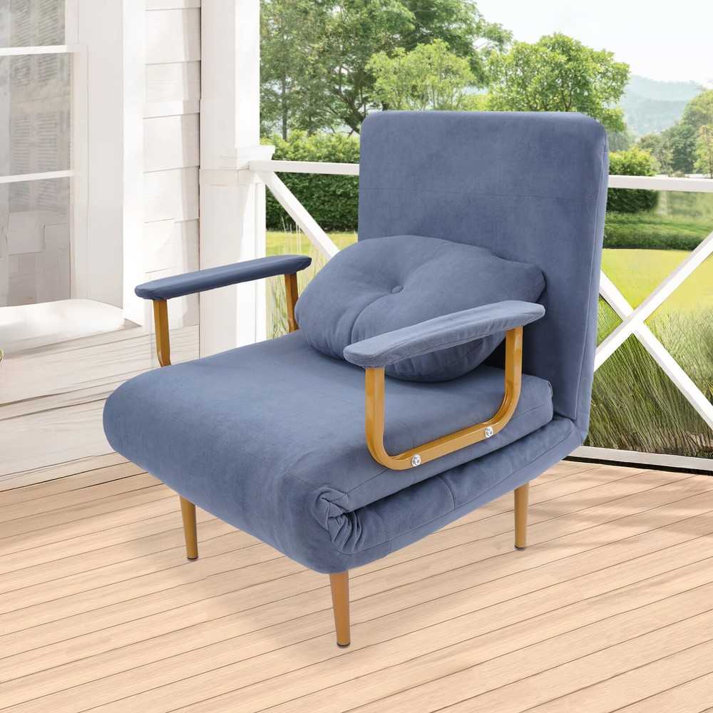 Convertible Sofa Bed Folding Sofa Bed w/ Pillow & 5-Position Adjustable Backrest