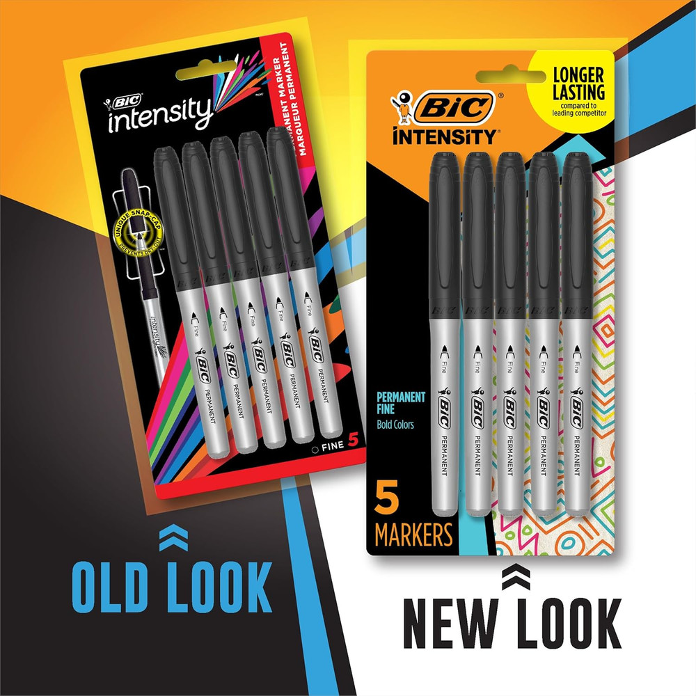 Permanent Markers Fine Point Black 5 Pack Non Slip Grip