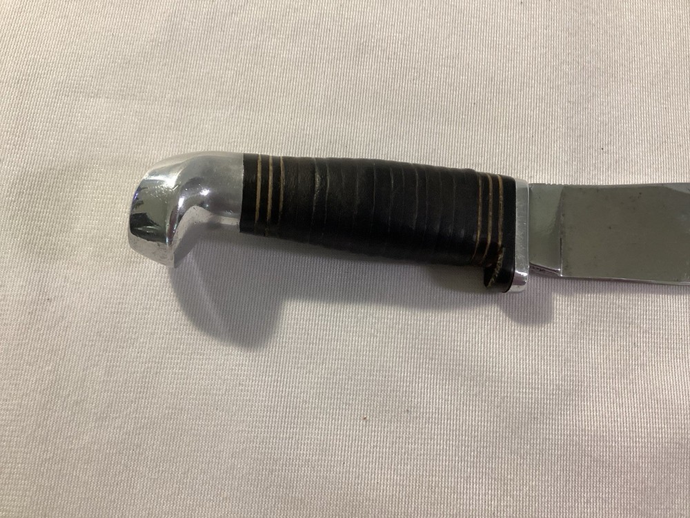 Vintage Fixed Blade Leather Stacked Handle Knife No Markings