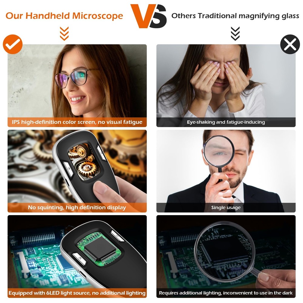 Digital Microscope Fixed Focus, 200x Mini Magnifier, black