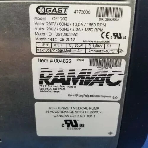 Ramvac Osprey Compressor Gast Head