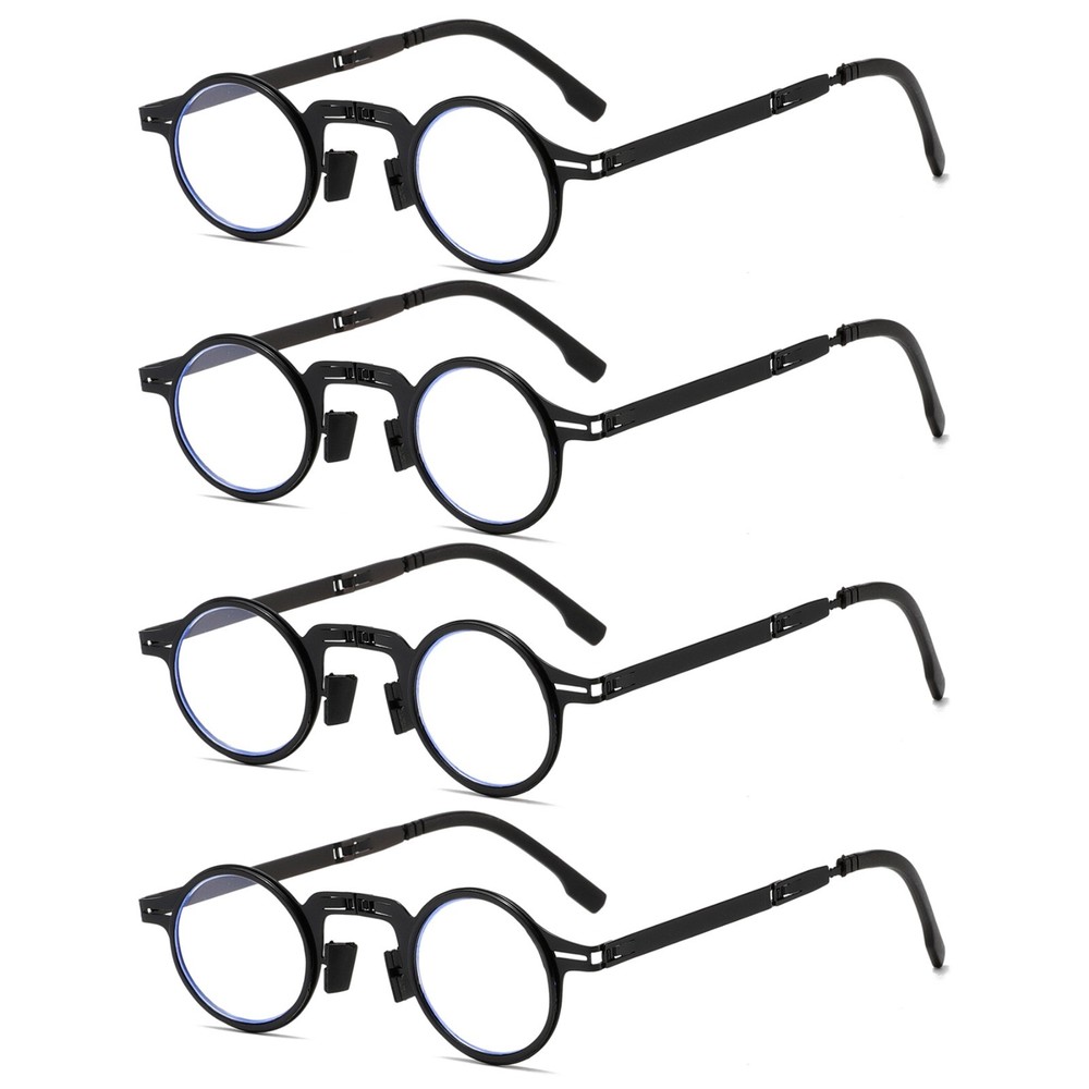 4pair Clear Lens Round Frame Folding Readers Foldable Reading Glasses With Case