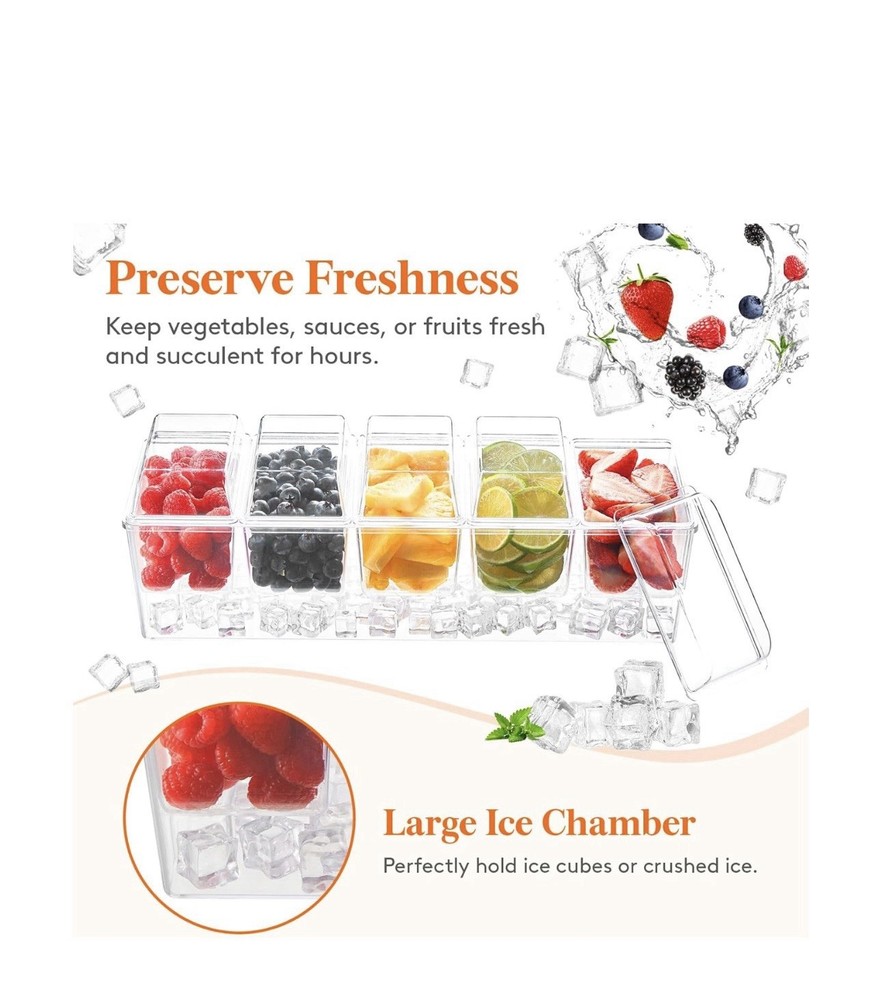 Ice Chilled Condiment Caddy with 5 Containers, 15.3" Server
