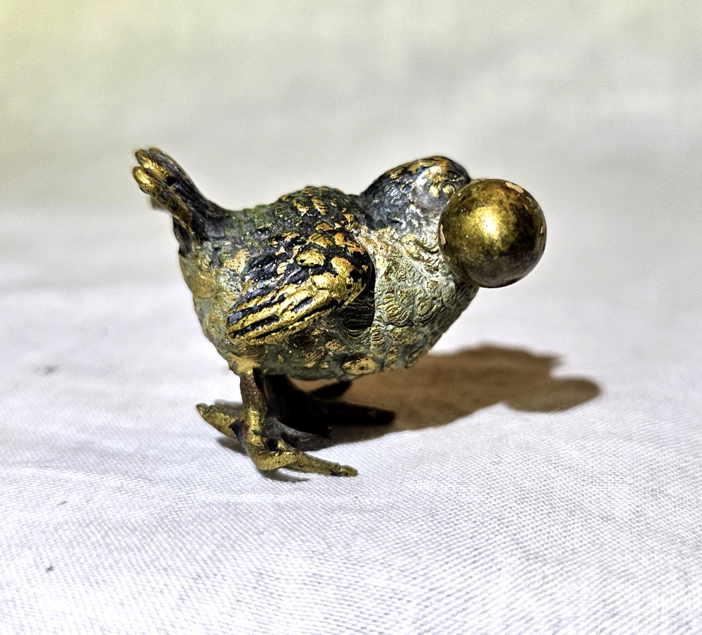 Vienna Bronze Bird Figurine with Cherry