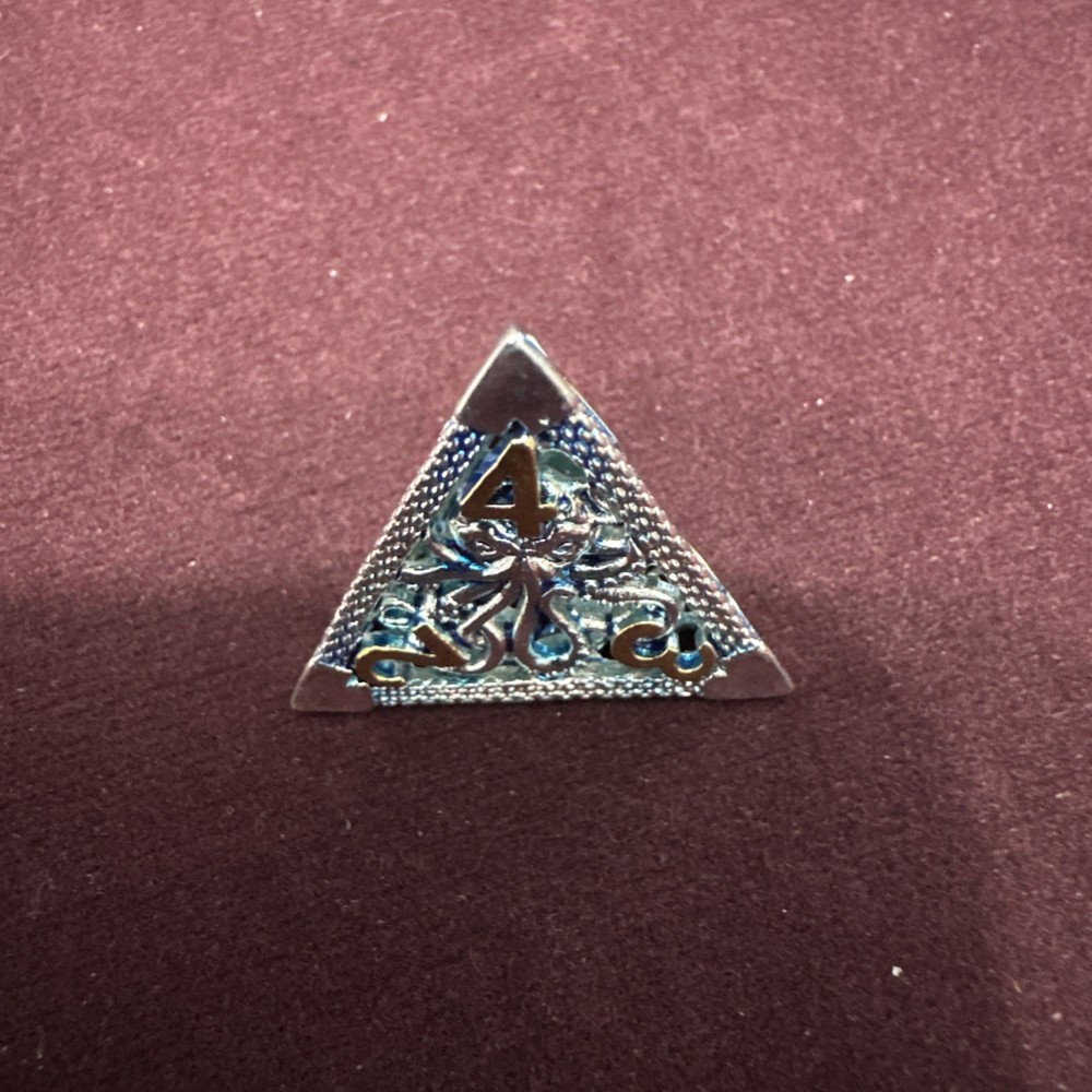 Silver & Blue Octopus Hollow Metal Polyhedral Dice Set - RPG DND E