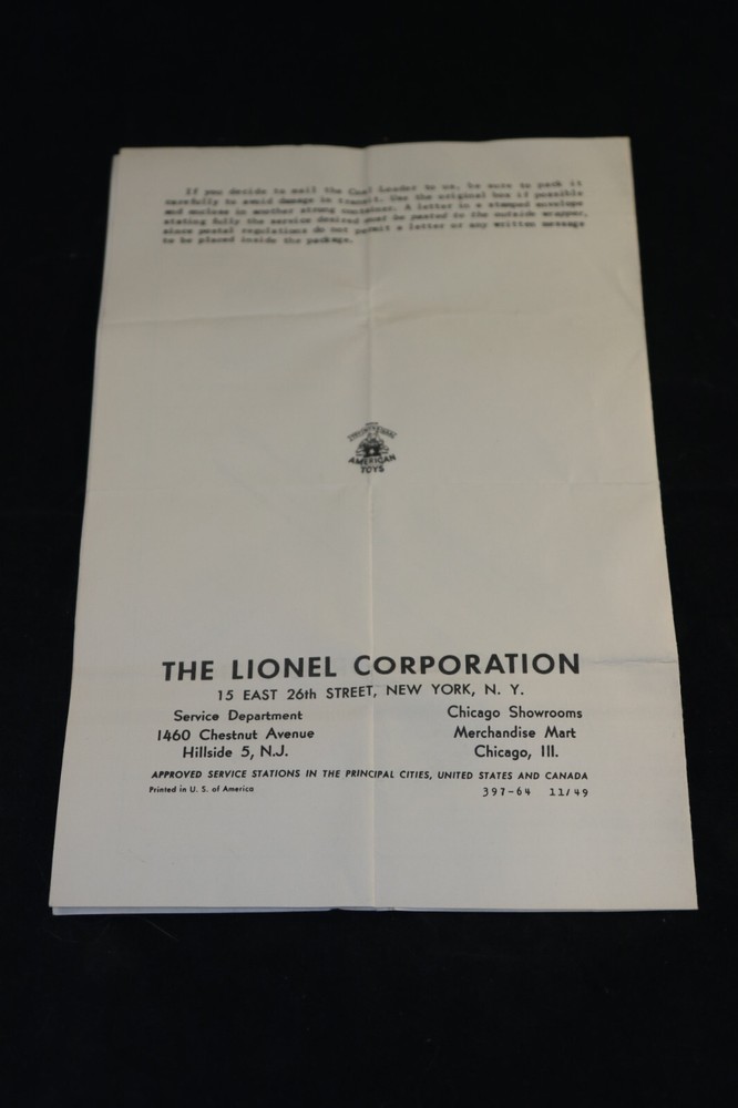 Lionel No. 397 Remote Coal Loader How to Install & Operate Instruction Sheet