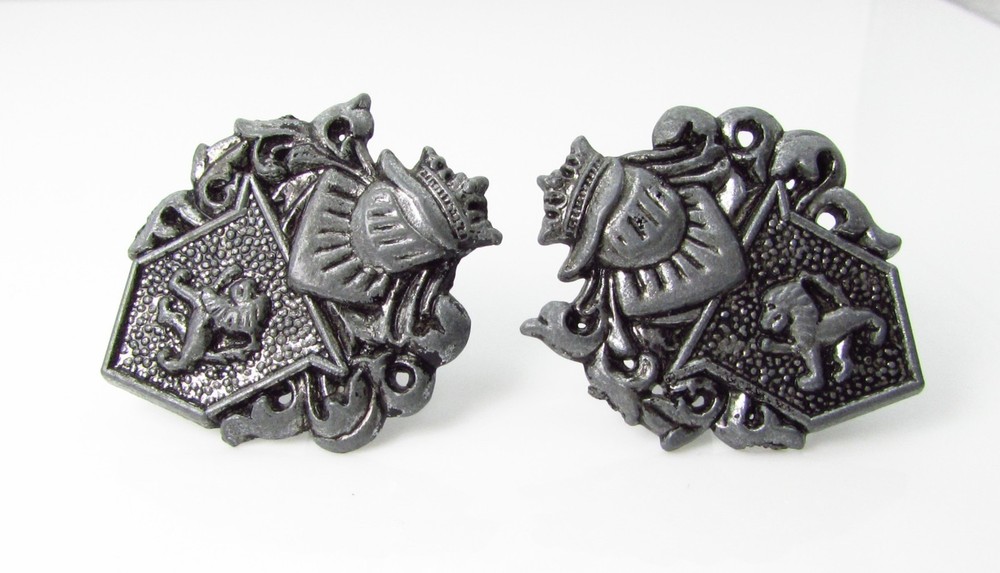 Bean Back Pewter Cufflinks with Knight and Shield Crest