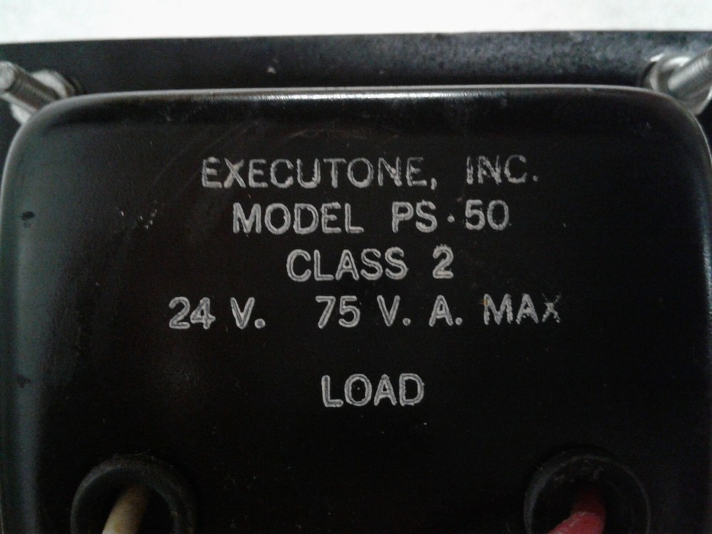 Executone PS-50 Transformer Class 2 24V 75 V.A. Max Load