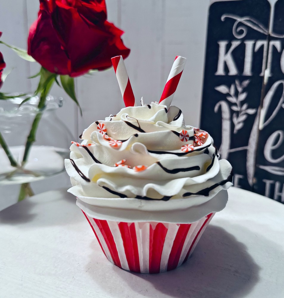 DEZICAKES Fake Cupcake Christmas Peppermint Cupcake