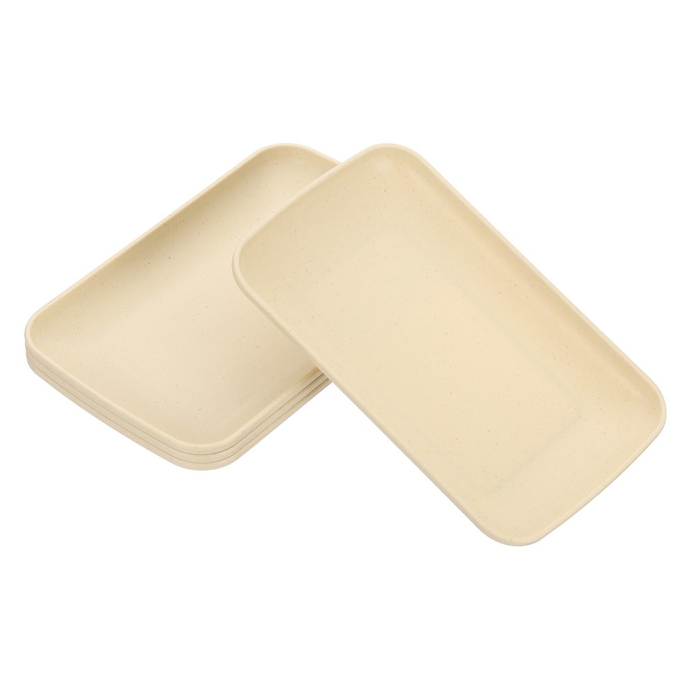 4 Pack 7"x5" Rectangular Unbreakable Plastic Dinner Plates, Beige