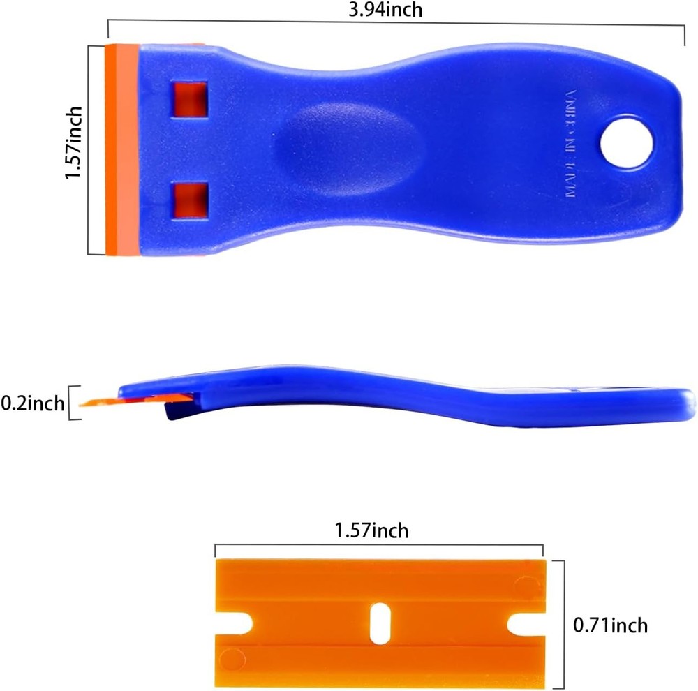 4 PCS Plastic Razor Blade Scraper and 120 Blades, Blue