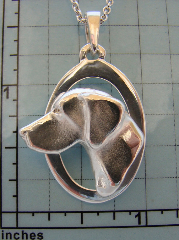 Sterling Silver German Shorthaired PointerLarge Head Study On A Vertical Oval Fr