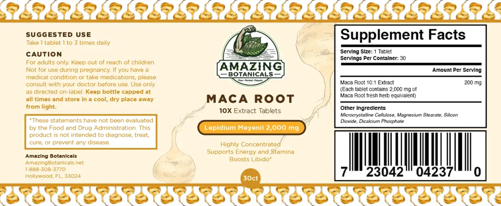 Maca Root 10X Extract Tablets 2,000 mg