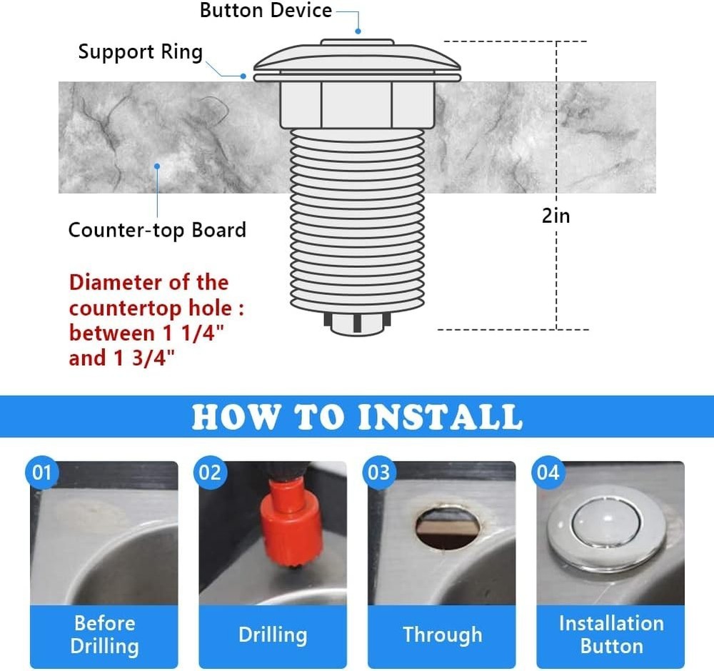 Elegant Long/3.5" Garbage Disposal Air Switch - Easy Installation, Certified