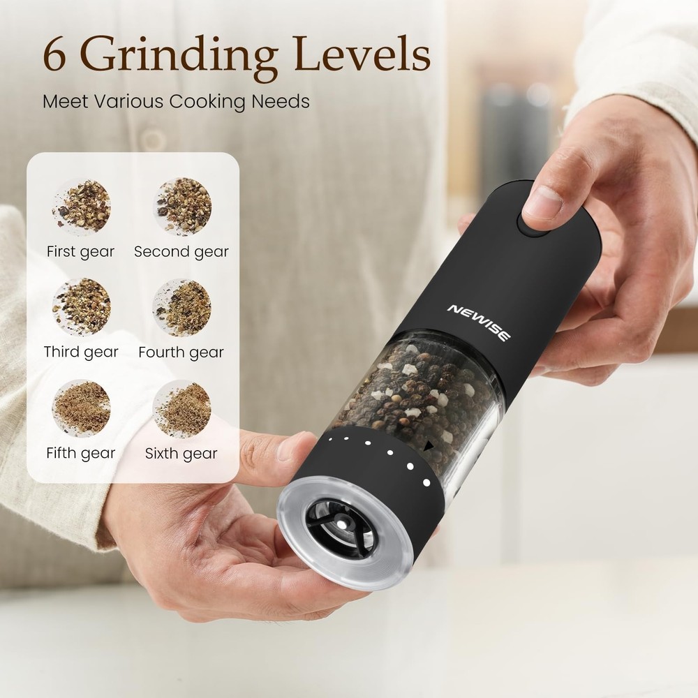 Electric Salt & Pepper Grinder Set, Rechargeable with LED Light & External Co...