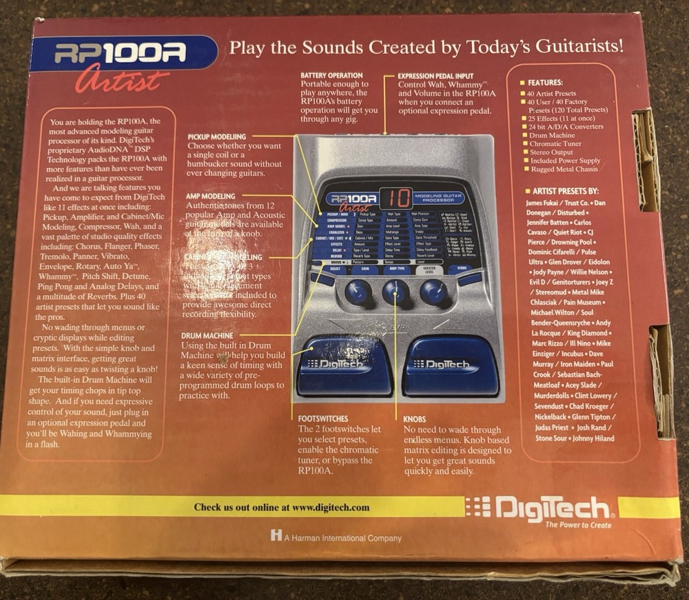 Digitech RP100 modeling guitar foot pedal processor Requires Batteries (6AA)