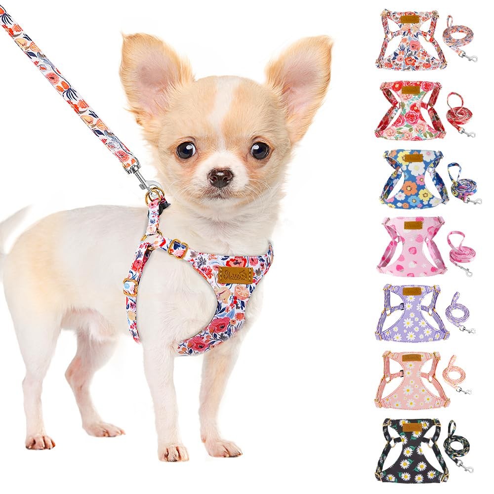 No Pull Dog Harness with Leash - Soft Lightweight Floral Pattern Puppy Harnes...